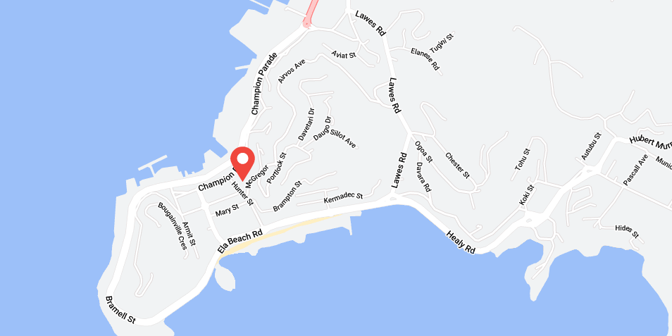 Map of Port Moresby with location dropper indicating the place of Nambawan Super Plaza